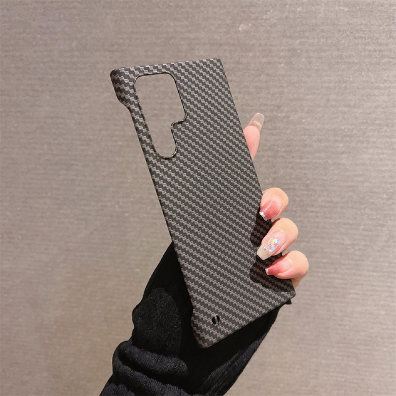 Ốp Điện Thoại PC Nhám Siêu Mỏng Không Viền Dọc Sợi Carbon Cho Samsung Galaxy S22 S23 S21 Ultra Plus Note 20 Ultra