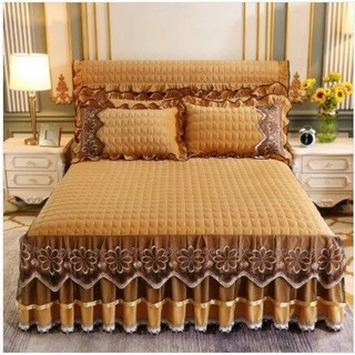 Bộ Chăn Ga Gối Nỉ Nhung Tuyết 5 món có phủ đầu giường