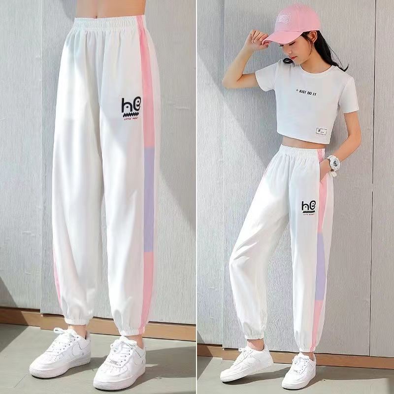 Quần Thể Thao Bằng Lụa Lạnh Mỏng Dáng Rộng Chống Muỗi Mau Khô Phong Cách Phương Tây Thời Trang Mùa Hè Dành Cho Bé Gái 110-170 Tuổi