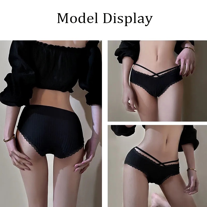 Quần Lót Lụa Phối Ren Dây Chéo Phía Trước Lưng Thấp Quyến Rũ Cho Nữ