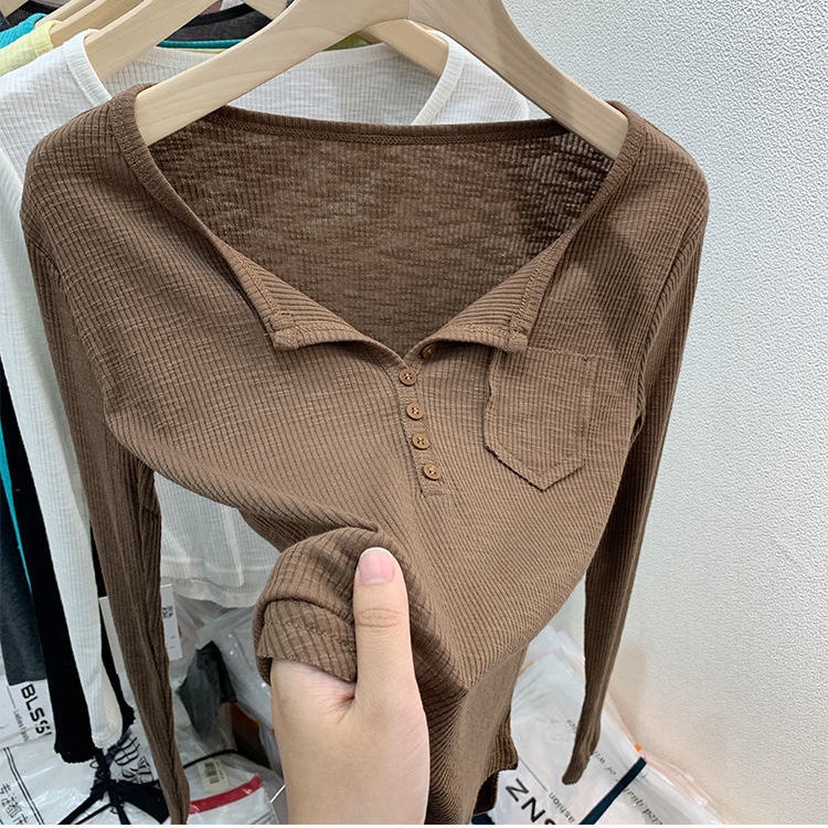 Áo Thun Ngắn Tay Dài Cài Nút Thời Trang Xuân Thu Phong Cách Mới Cho Nữ