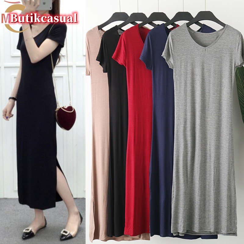 Đầm Dài Tay Ngắn Dáng Rộng Thiết Kế Đơn Giản Thời Trang Dành Cho Nữ