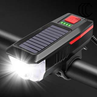 ☼Bicycle USB Rechargeable 3 Modes Solar Light Horn Bike Headlight Cycling Lamp