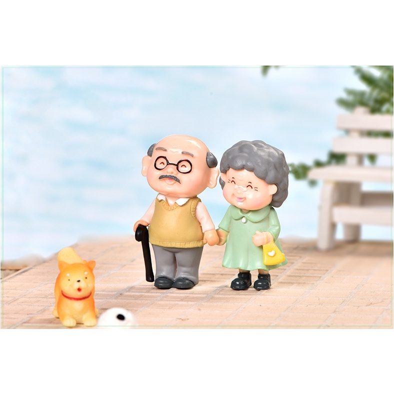 Mô Hình Tiểu Cảnh " Cặp Đôi Ông Bà Mini" Trang Trí Sen Đá, Sân Vườn/ Chậu Cây, DYI, Terrarium