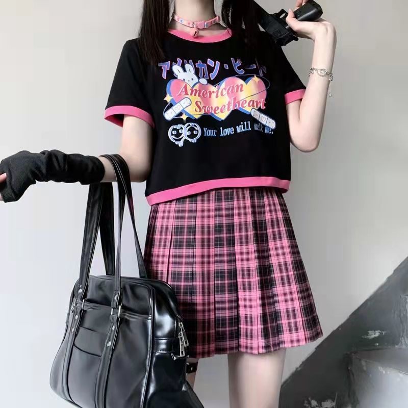 áo thun croptop nhật hệ dễ thương khâu ngắn tay áo thun nữ phong cách mới sinh viên lỏng lẻo babes ngọt mát mát mẻ ngắn hàng đầu nữ ins triều