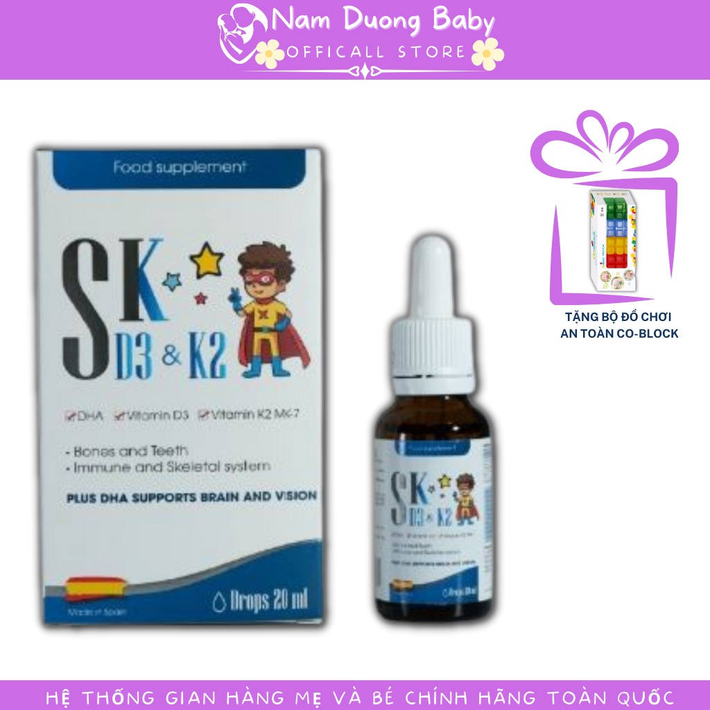 Vitamin D3 K2 MK7  Hỗ trợ hấp thu canxi SK D3 K2 bổ xung vitamin D3 vitamin K2 MK-7 cho bé trẻ nhỏ