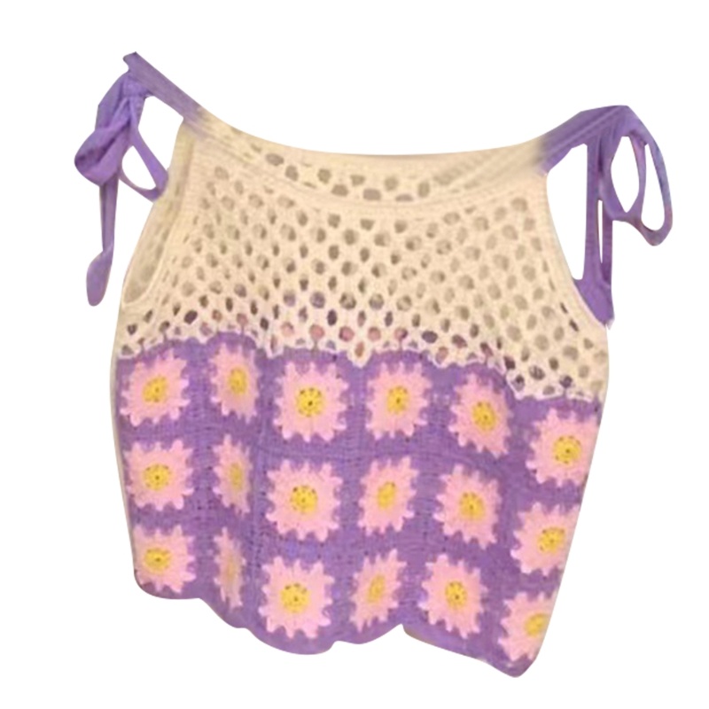 Áo Croptop Hai Dây Dệt Kim Dáng Rộng Họa Tiết Hoa Thời Trang Cho Nữ