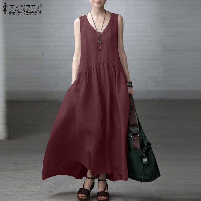 Đầm Chữ A Không Tay Cổ Chữ V Thời Trang Nữ ZANZEA