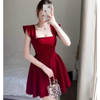 Đầm Nhung Đỏ Cúp Ngực 2 Dây Xòe Jingle ST8375