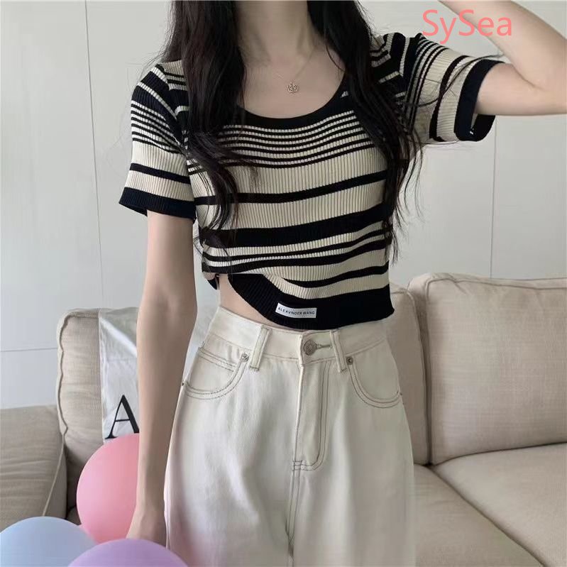 Áo Dệt Kim Dáng Rộng Kẻ Sọc Kiểu Retro Thời Trang Mùa Hè Cho Nữ