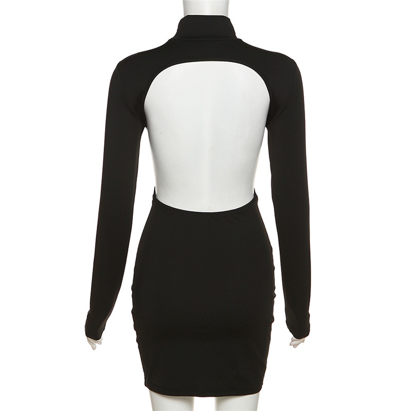 Đầm Tay Dài Cổ Cao Hở Lưng Ôm Dáng Thời Trang Cho Nữ