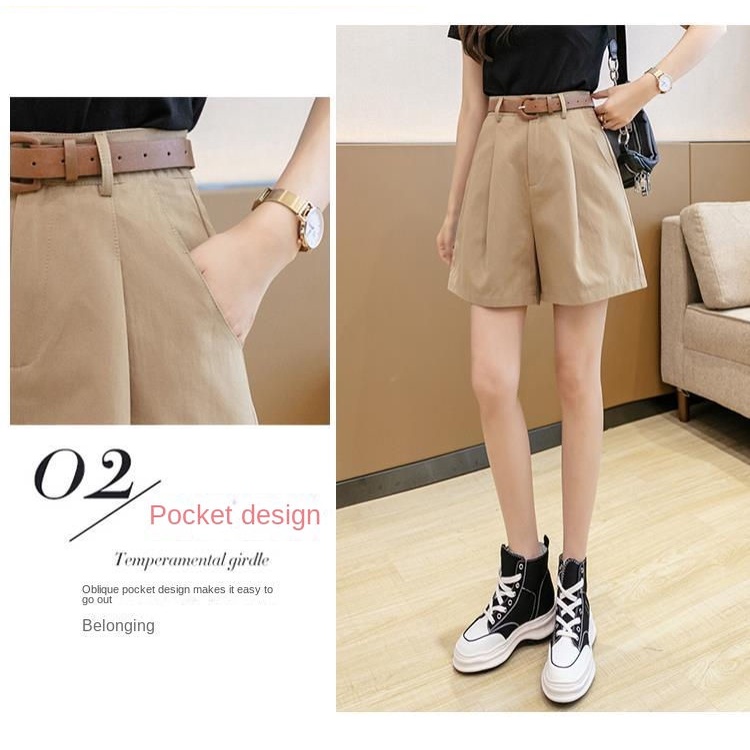 Quần Short Kaki Ống Rộng Lưng Cao Thời Trang Mùa Hè Dành Cho Nữ