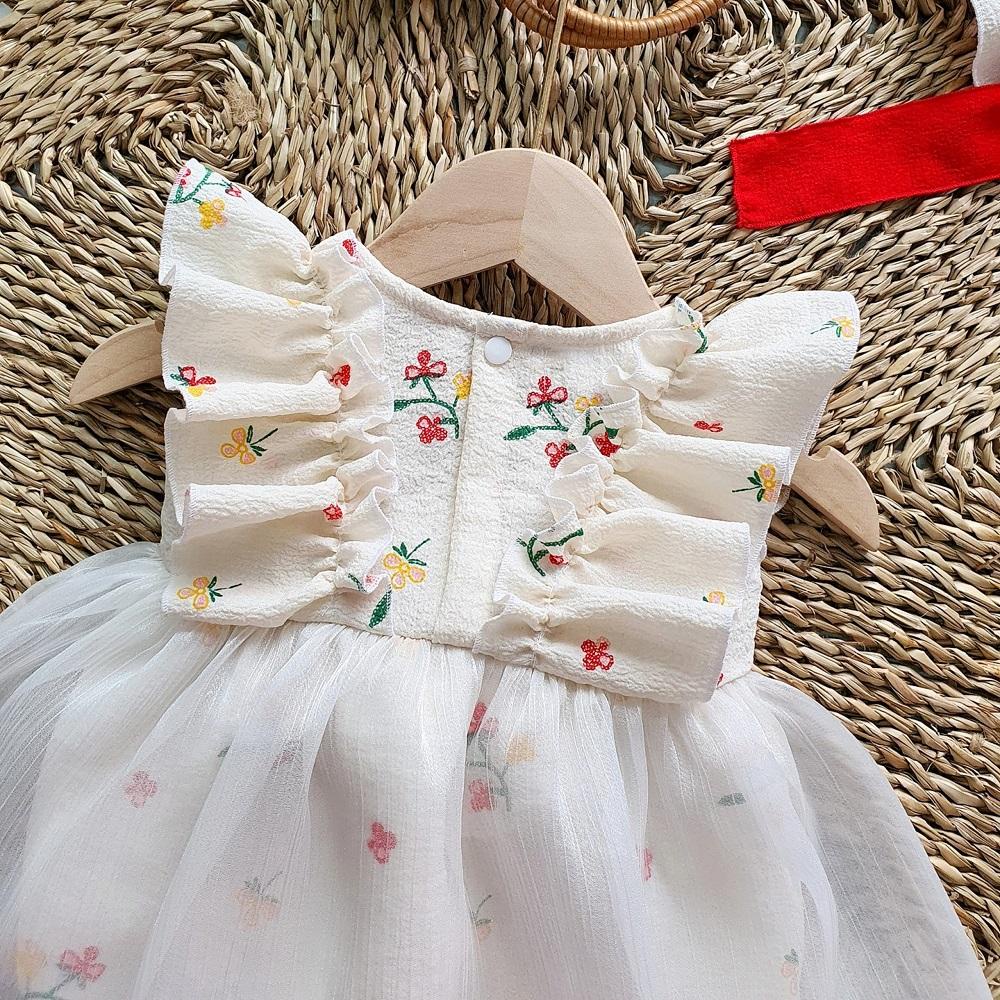 Set body váy bé gái hoa nhí kèm nón MINTSCLOSET Mint's Closet váy trắng đính hoa đỏ bé gái sơ sinh 1 2 3 tuổi - BV7045