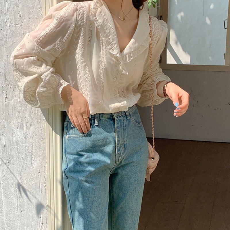 Áo Ren Dài Tay Phong Cách Hàn Quốc Thanh Lịch Dành Cho Nữ