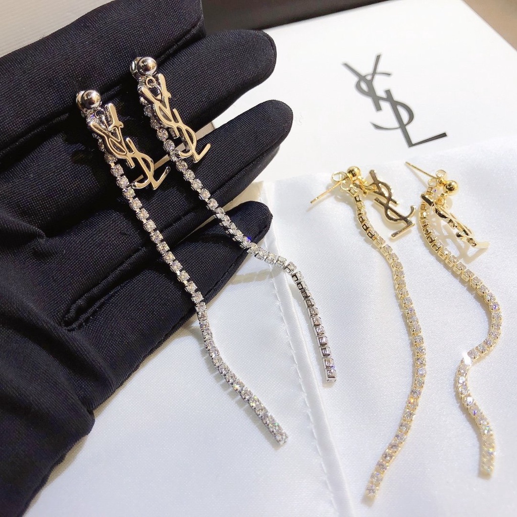 Khuyên Tai Tròn Khắc Chữ YSL Bằng Thép Titanium Thời Trang