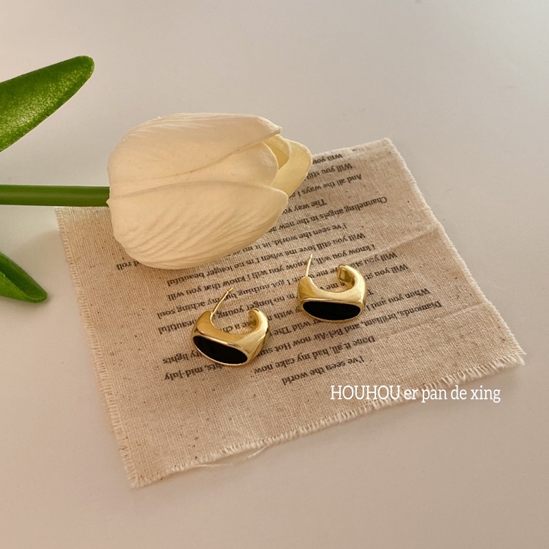 Bông Tai Màu Đen Thiết Kế Đơn Giản Phong Cách Pháp Thời Trang 2023