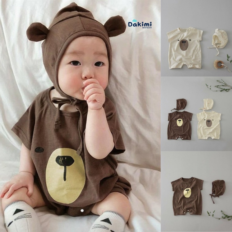 Body đùi bé trai bé gái DAKIMI kèm mũ đáng yêu, Bodysuit cho bé chất Thun lạnh siêu mát đồ liền thân cho bé 0-12 tháng