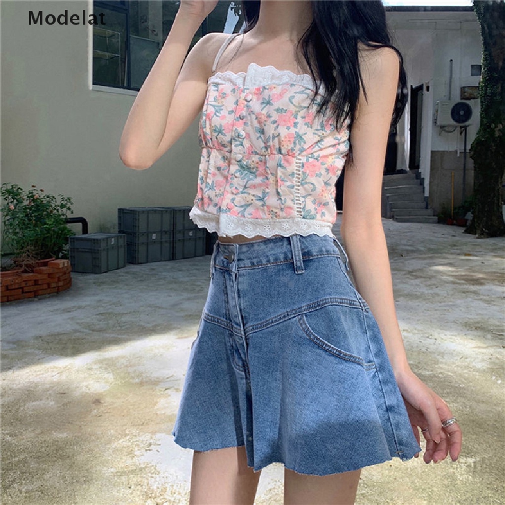 Áo Croptop Sát Nách Dáng Ôm In Họa Tiết Hoa Thời Trang Mùa Hè Xinh Xắn Cho Nữ