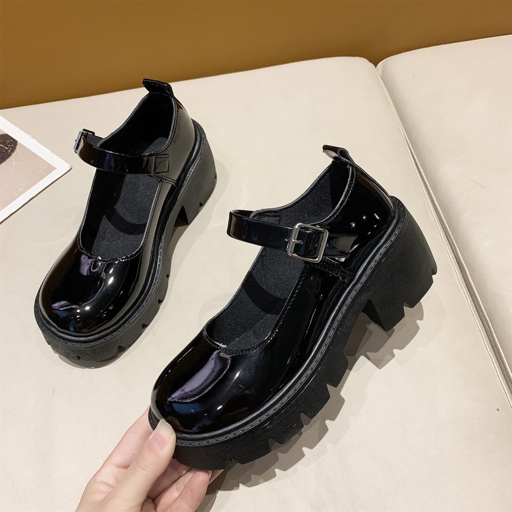 Giày Cao Gót Màu Đen Đế Xuồng Phong Cách retro mary jane Anh Quốc Giày Oxford Nữ giày asia nữ giày đạp gót