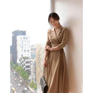 Đầm dài tay xếp li cổ vest Xiny D2423