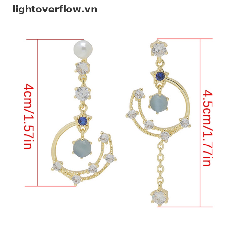 1 Đôi Bông Tai Hình Mặt Trăng Đính Pha Lê Xanh Dương Thời Trang Dành Cho Nữ