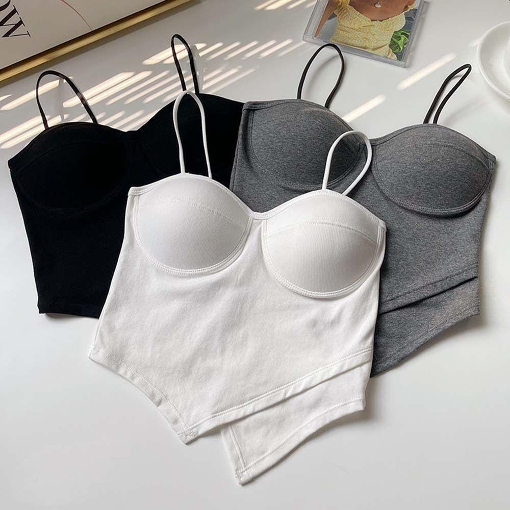 Áo Lót Croptop Hai Dây Có Mút Nâng Ngực Màu Sắc Đơn Giản Cho Nữ
