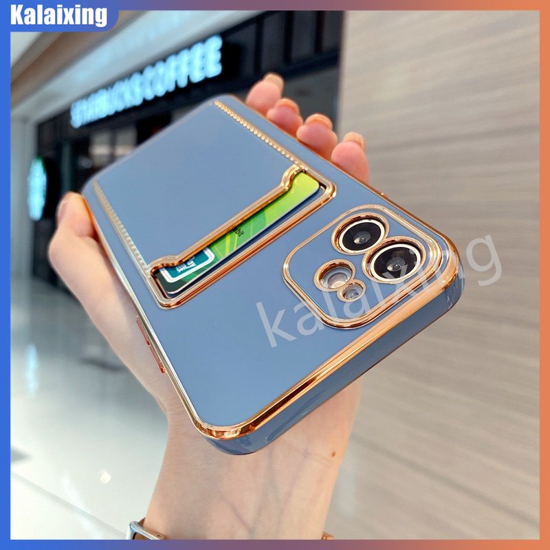 Ốp Điện Thoại Mềm Màu Trơn Có Ngăn Đựng Thẻ Bảo Vệ Ống Kính Máy Ảnh Cho iPhone 14 Pro Max 14Plus 13 12 Pro Max