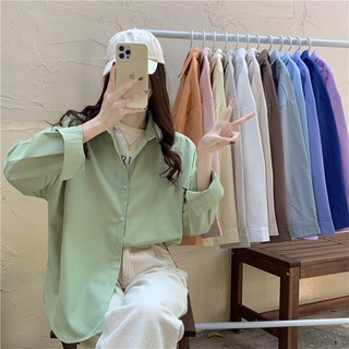 Áo sơ mi nữ dài tay form rộng ulzzang kiểu hàn basic màu pastel xinh xắn dễ phối đồ SM1