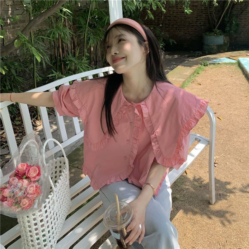 Áo kiểu COZOK tay ngắn cổ búp bê thời trang mùa hè cho nữ