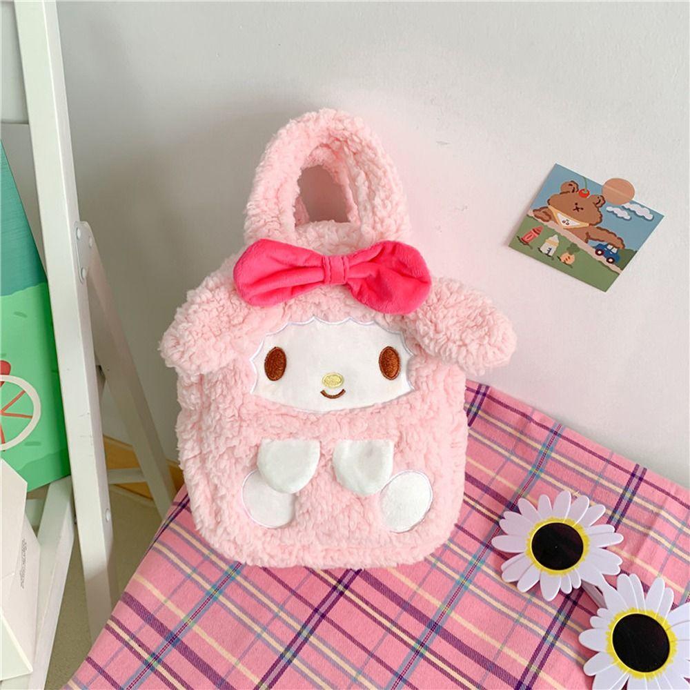 Túi Đựng Mỹ Phẩm Cầm Tay Họa Tiết Kuromi Hoạt Hình Melody Nhồi Bông Lấp Lánh Sức Chứa Lớn