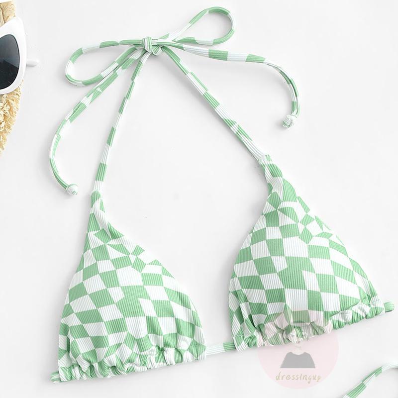 Bộ Đồ Bơi Nữ Eo Thấp Họa Tiết Caro Thời Trang Mùa Hè