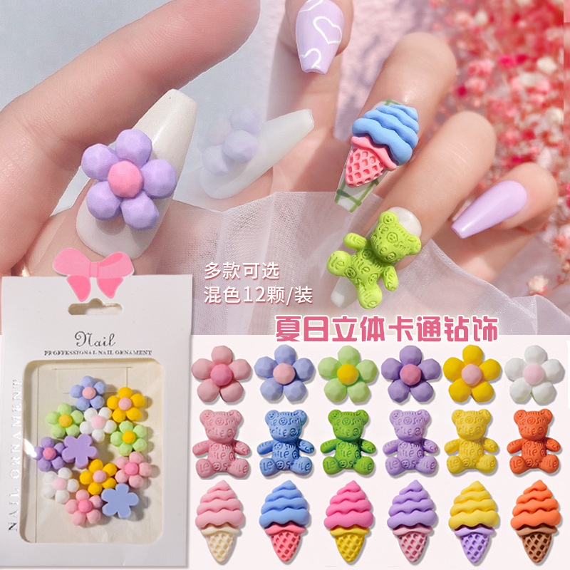 Set 12 charm phụ kiện hoạt hình đính móng túi nhiều mẫu