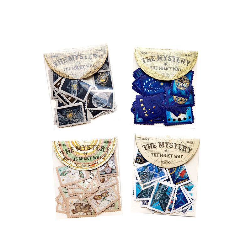 Túi 30 Tờ Nhãn Dán Giấy Họa Tiết Galaxy Mystery Phong Cách Retro Dùng Trang Trí Sổ Tay DIY