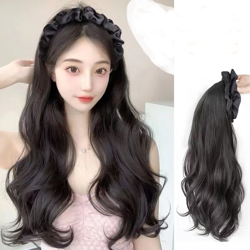 Bộ Tóc Giả Dài Xoăn Chữ U Màu Đen Thời Trang Cho Nữ