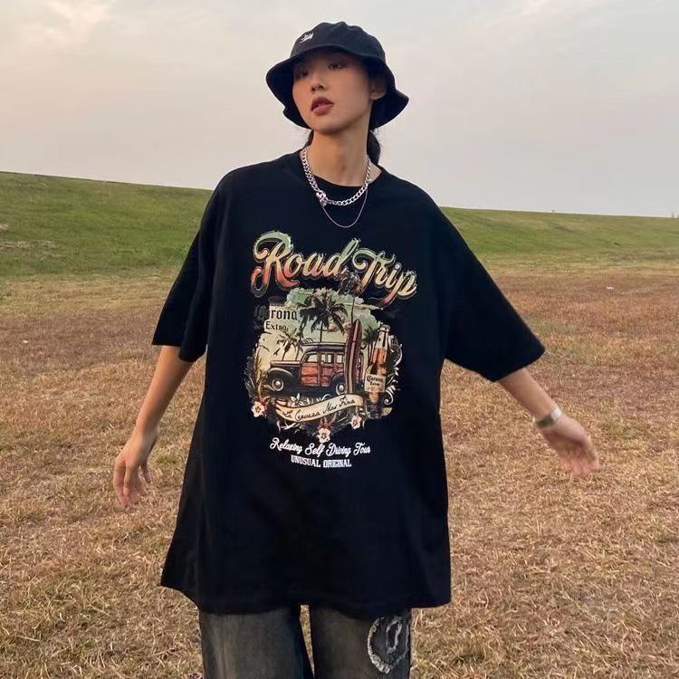 Áo in hình dáng rộng áo thun unisex áo vintage áo y2k cá tính