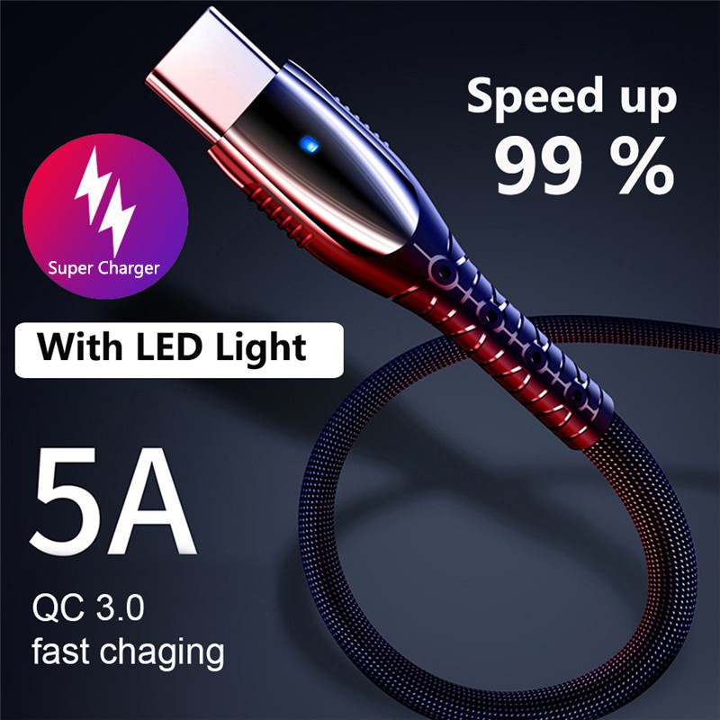 Cáp SạC Nhanh 5A LED Micro USB / Type-C Cho Điện Thoại Android
