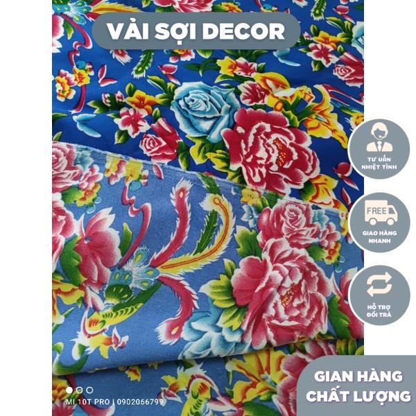 Vải con công xanh lam trang trí, decor khổ 1,6m