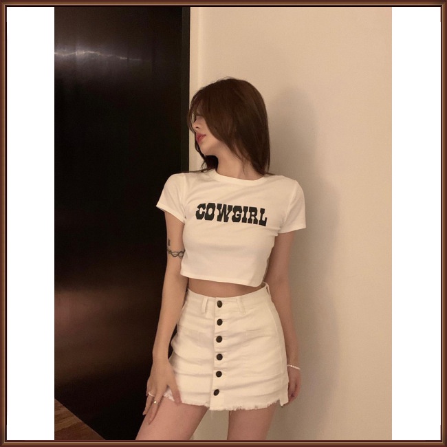 Áo Croptop Tay Ngắn Dáng Ôm In Chữ Thời Trang Mùa Hè Quyến Rũ Cho Nữ