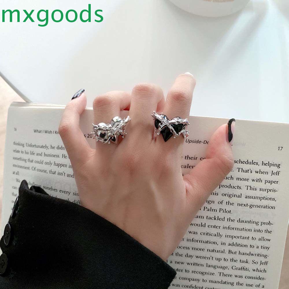 Nhẫn dạng mở màu đen hình trái tim thời trang Hàn Quốc cổ điển cho nữ