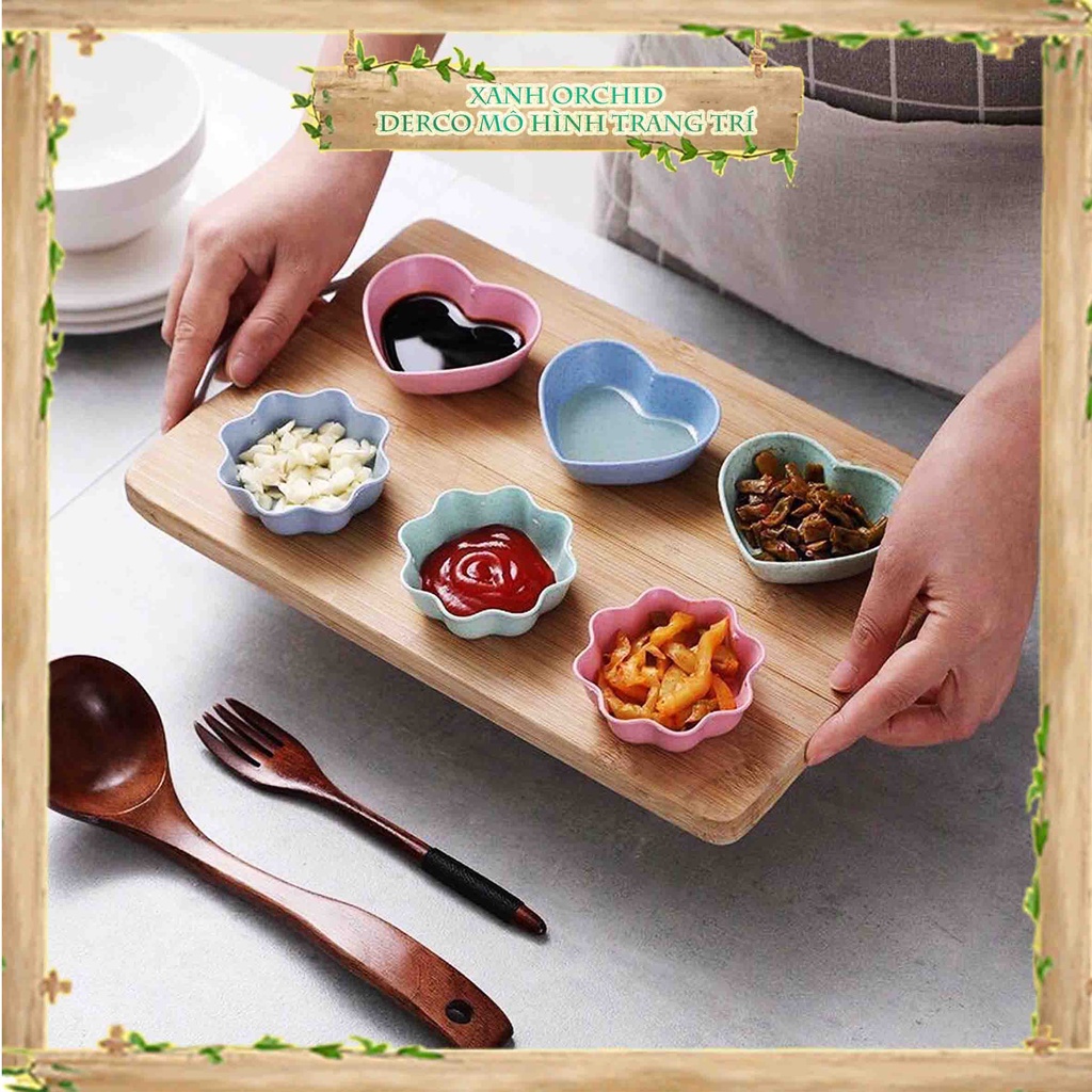 Bộ Chén Đĩa Đựng Gia Vị , Bát Ăn Dặm Nhựa Lúa Mạch Hình Lá xinh sắn