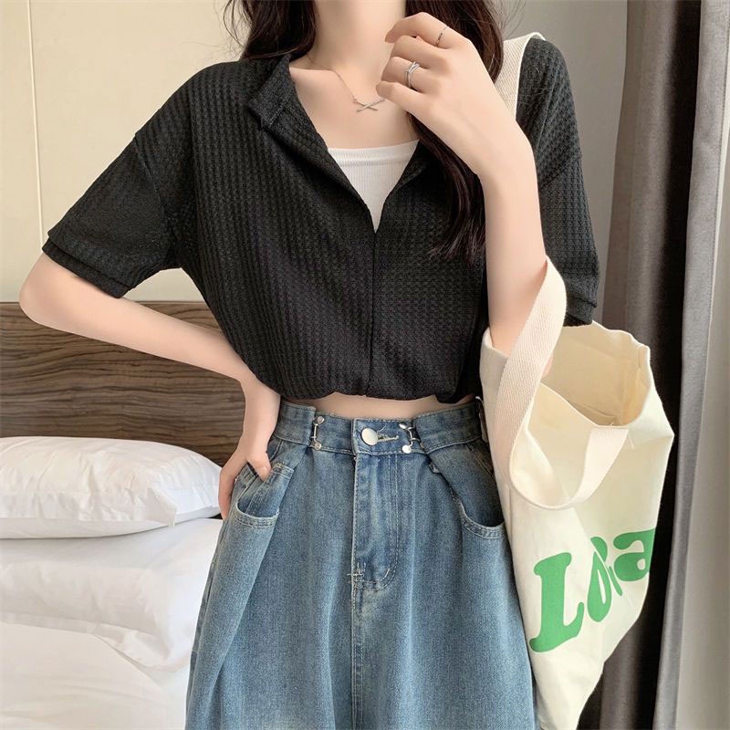 Áo thun XINLANYASHE crop top cổ chữ V thoải mái thời trang Hàn Quốc cho nữ