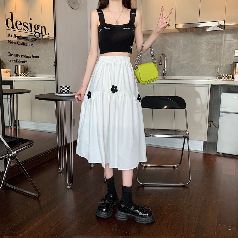 IELGY  Chân Váy Dài Lưng Cao In Họa Tiết Hoa Phong Cách Hàn Quốc Thời Trang Cho Nữ