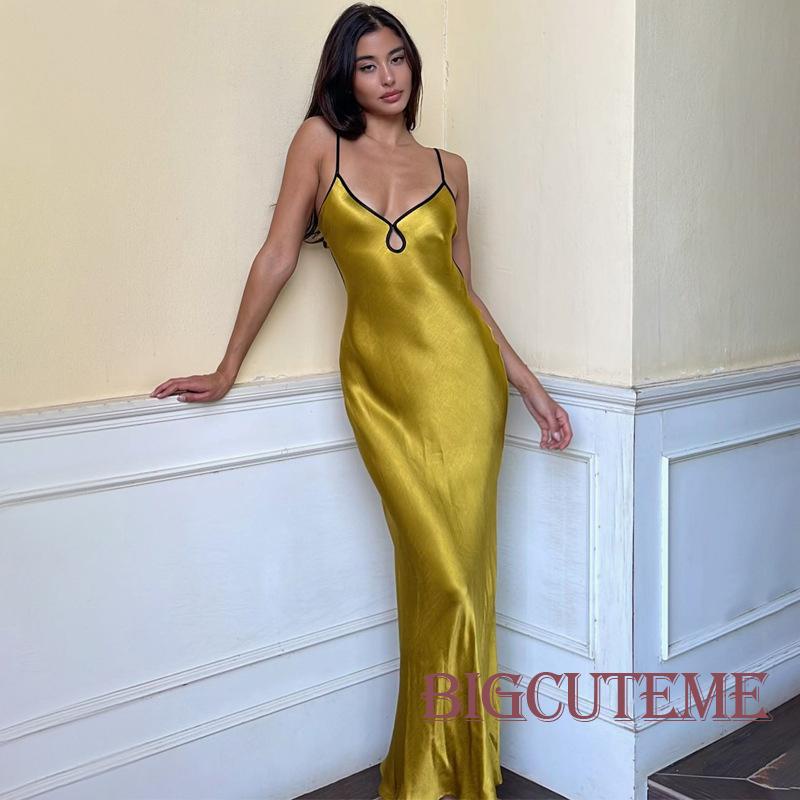 Đầm Dài Không Tay Cổ Chữ V Sâu Màu Sắc Thời Trang Dành Cho Nữ