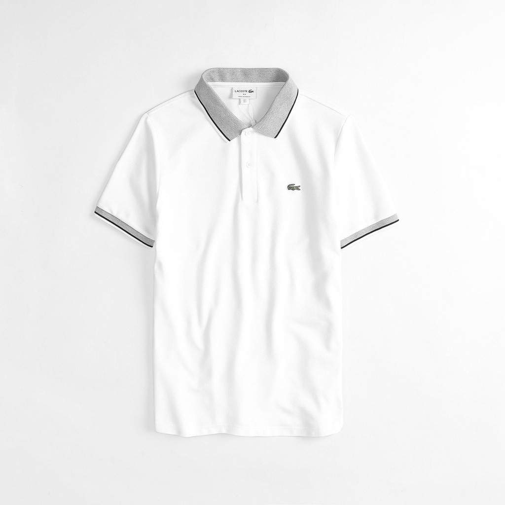 Áo thun polo trắng Pique LCST 3M chất thun cá sấu tốt có khắc chữ trên nút xịn nha - POLCS7