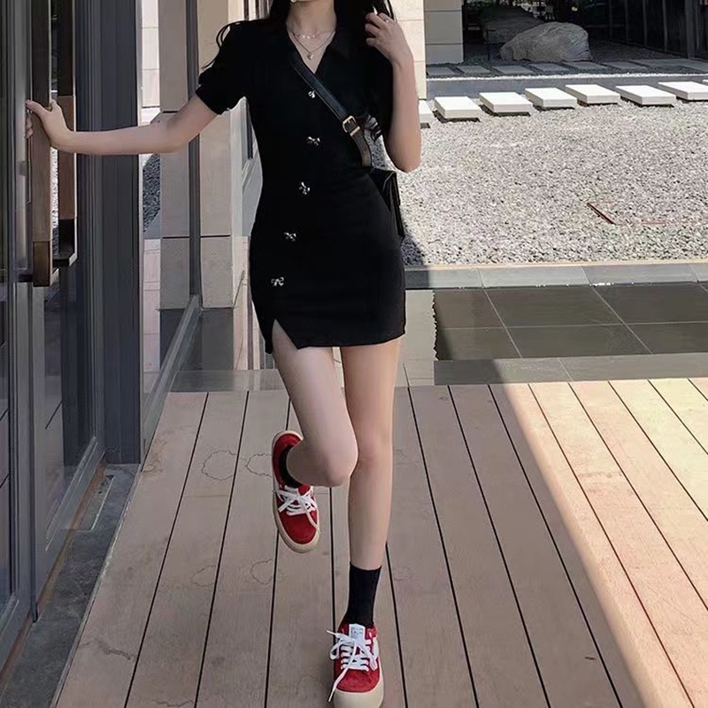 IELGY   Đầm Tay Ngắn Dáng Ôm Thời Trang Quyến Rũ Cho Nữ