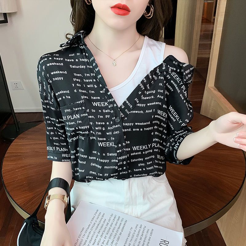 Áo Sơ Mi Chiffon Mỏng Tay Ngắn Giả Hai Mảnh Phong Cách Pháp Thời Trang Mùa Hè 2023 Mới Cho Nữ