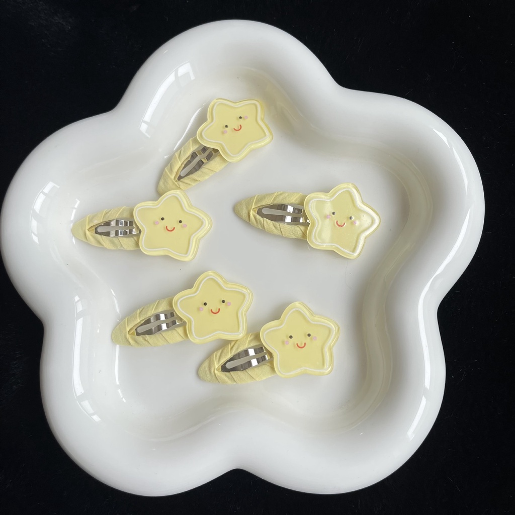 Kẹp tóc hình ngôi sao mặt cười trong suốt viền trắng màu pastel nữ tính K17