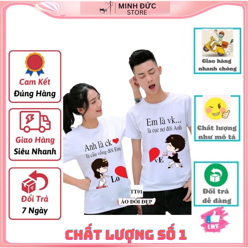 Áo Đôi Đẹp Nam Nữ TT01, Áo Đôi Với Người Yêu In Anh Là Em Là ý Nghĩa, Vải Cotton Thun Thoáng Mát In Hình Dễ Thương