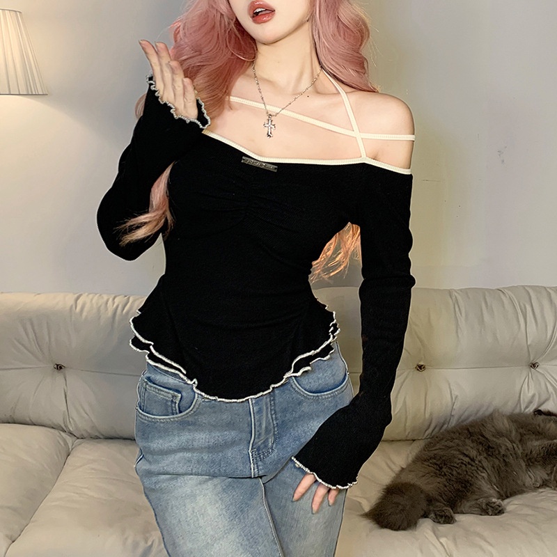 IELGY Áo Thun Tay Dài Hở Lưng Dáng Ôm Thời Trang Mùa Xuân Dành Cho Bạn Nữ