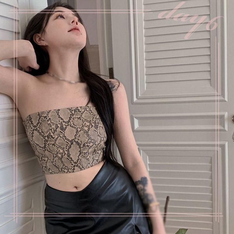 Áo Ống Croptop Không Dây Chống Chói In Họa Tiết Phong Cách Hàn Quốc Cho Nữ